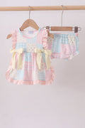 Pink Floral Print Checkered Bloomer Set