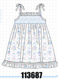 Blue Floral Smocked Ruffle Dress