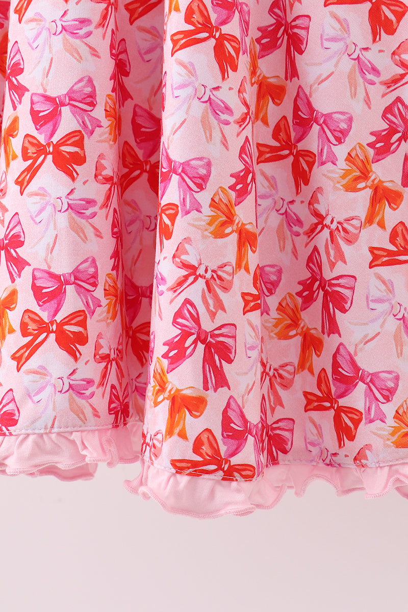Premium berry blossom bows ruffle bamboo dress