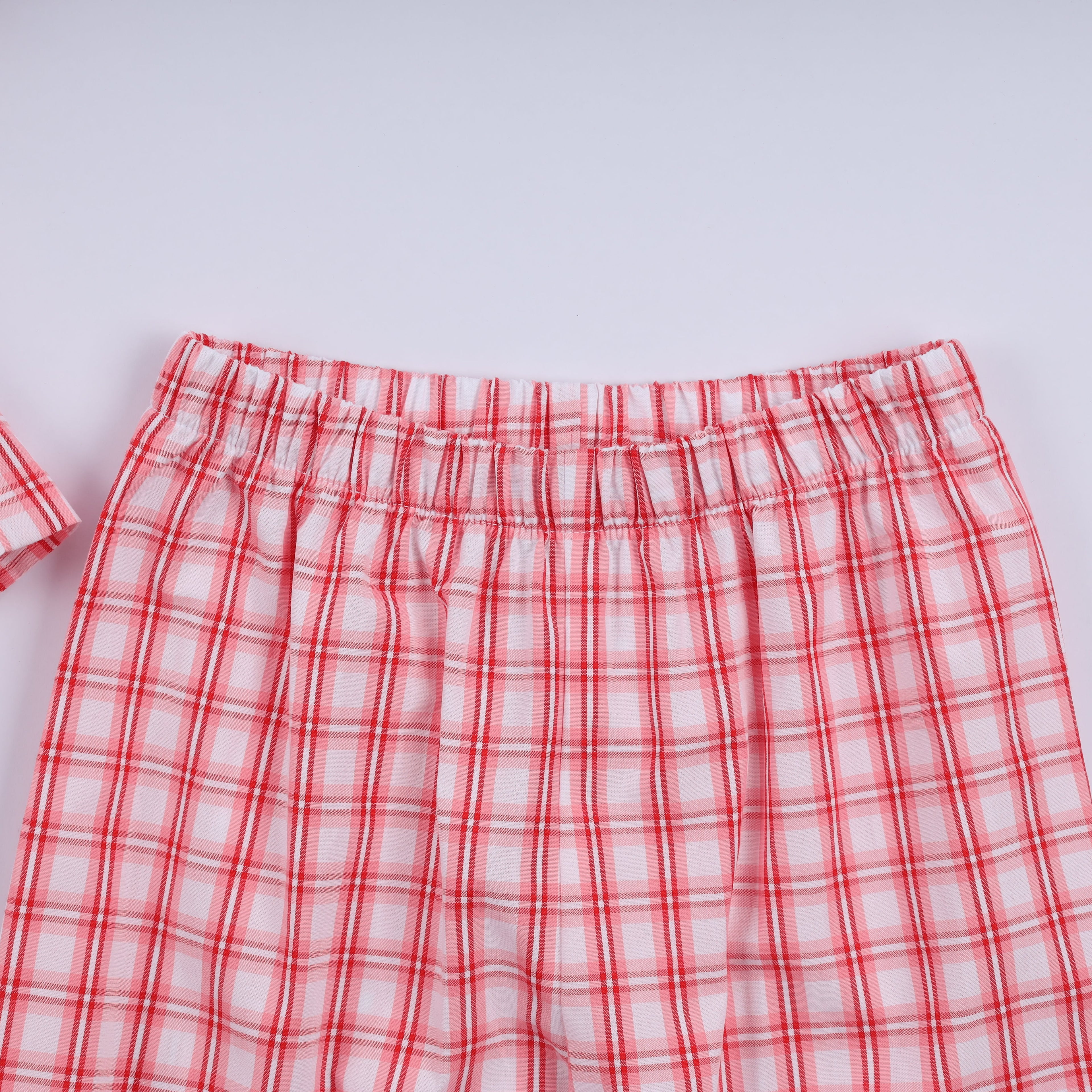 Red christmas santa claus hand smocked plaid ruffle pants set